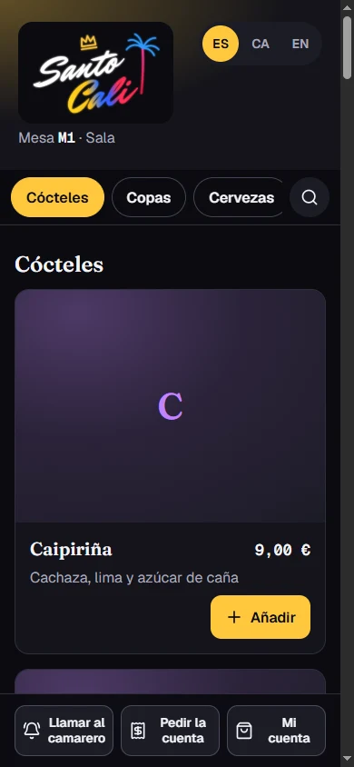 Carta digital de Santo Cali en el móvil